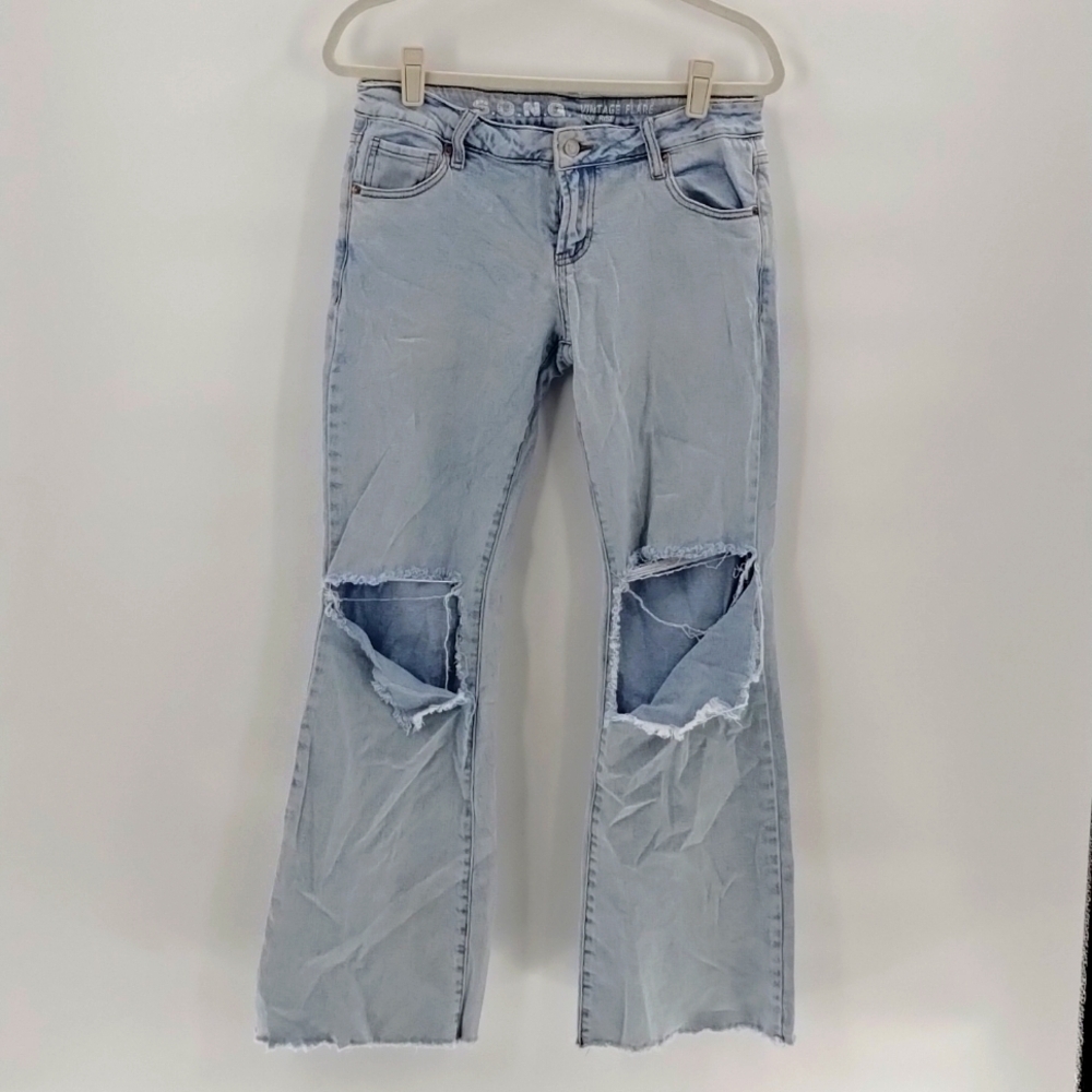 S.O.N.G. vintage flare low rise denim jeans 29 light wash distressed size 9 SONG
